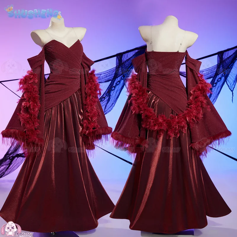 

Костюм для косплея Scarlet Cos Witchs Wanda Django Maximof, женское сексуальное красное платье, головной убор, шаль, фантазийный наряд для Хэллоуина