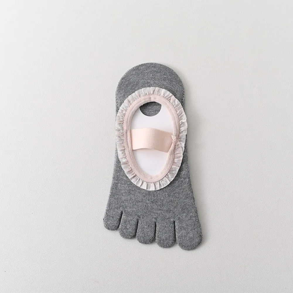 Pleated Bottom Silicone Grip Five Toes Pilates Sock Elastic Soft Low-Ankle Socks Cotton Non-Slip Boat Socks Fitness