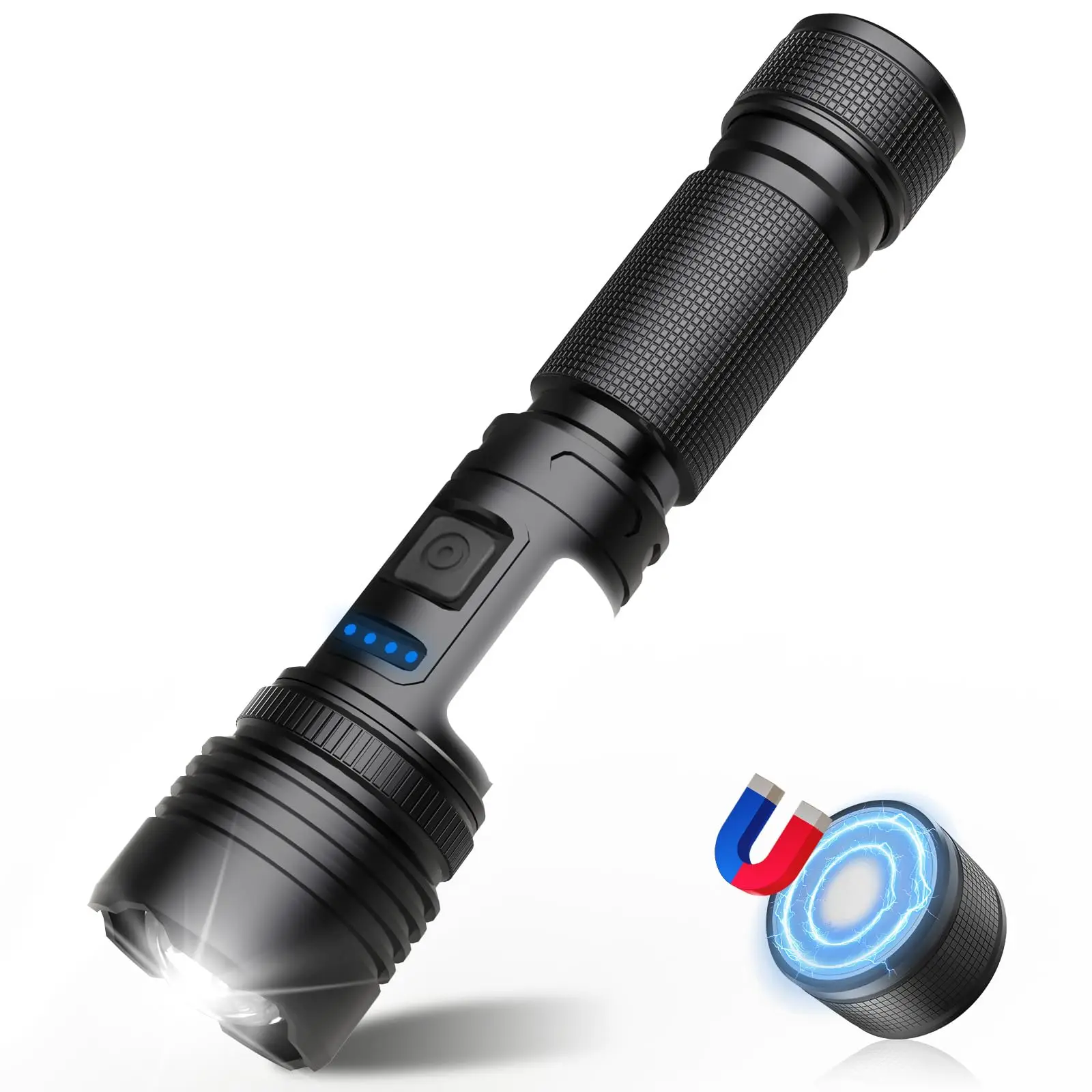 

Portable Rechargeable LED COB Flashlight With Pocket Clip Magnetic 7 Light Modes Telescopic Zoom Torch 18650 Battery Power Bank