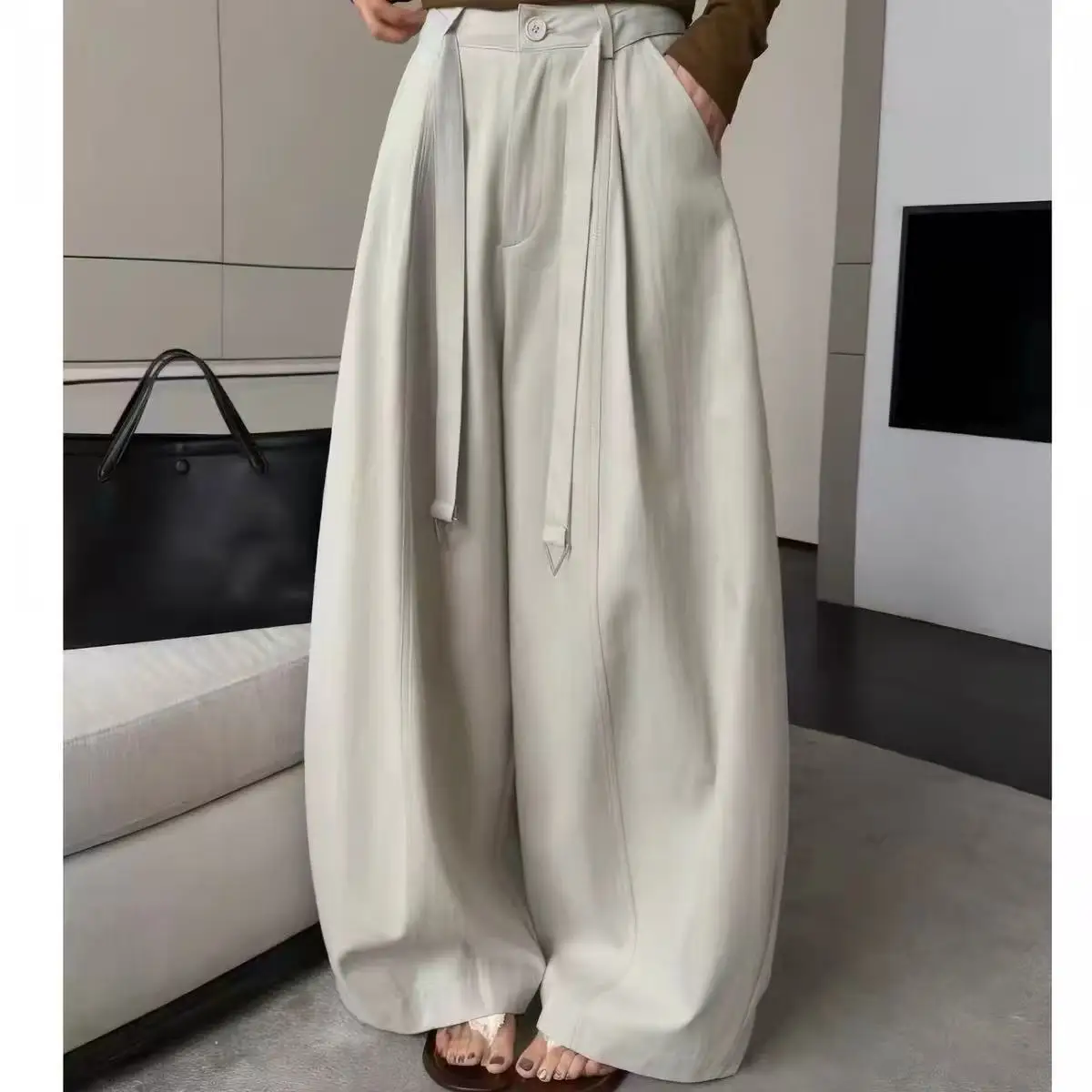 2026 Spring New High-waisted Lace-up Loose and Thin Versatile Casual Wide-leg Pants