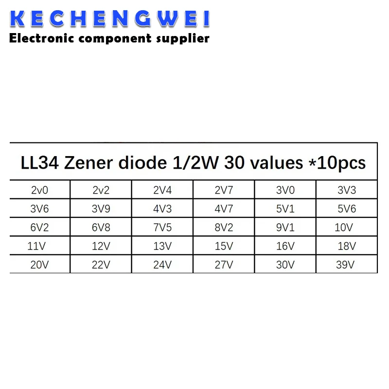 1/2W 2V-39V 30 values *10pcs=300pcs Assorted Kit LL34 SMD Zener diode package