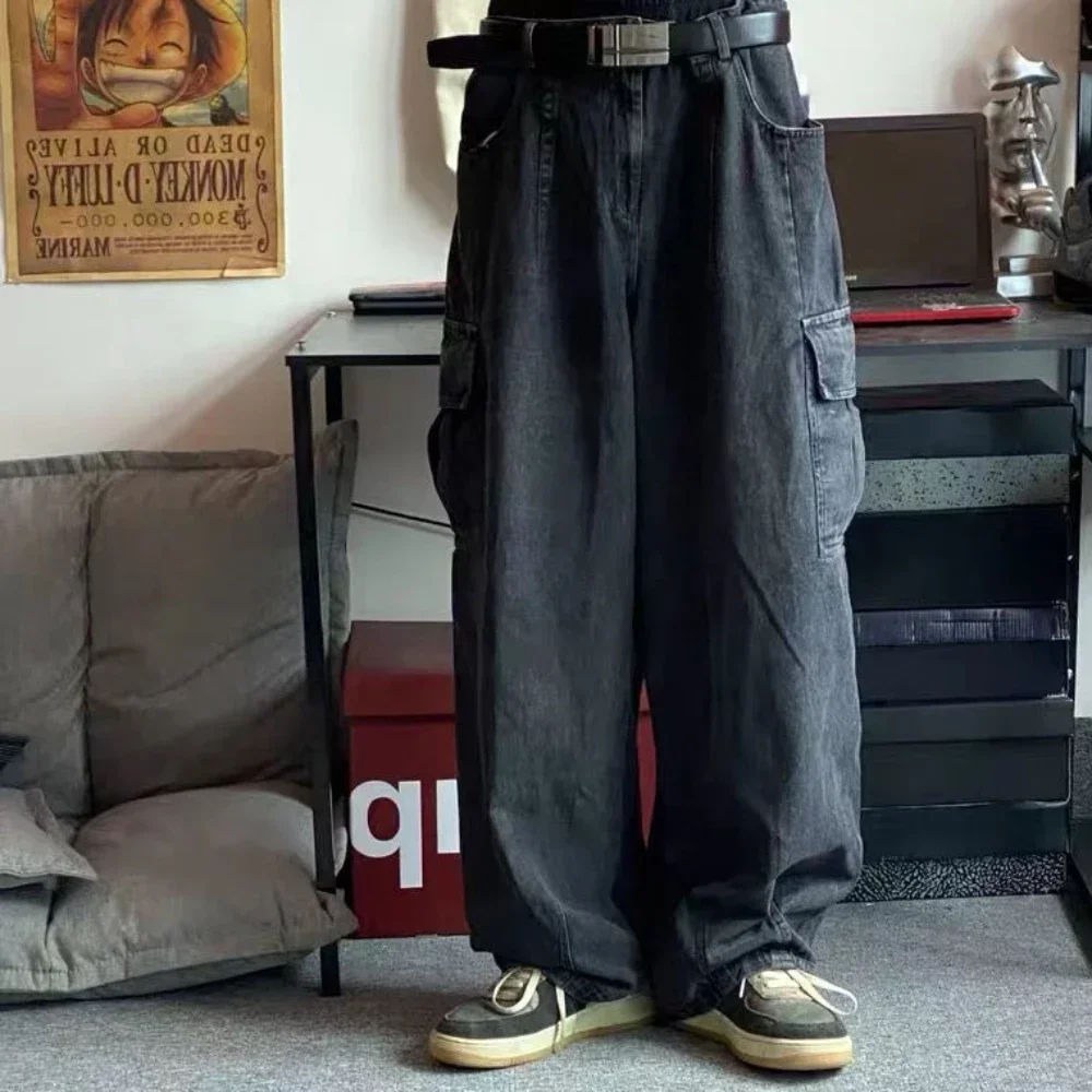 Baggy Jeans Men's Oversize Cargo Korean Black Wide Pants Streetwear Hip Hop Harajuku Male Fashion Straight Denim Pants
