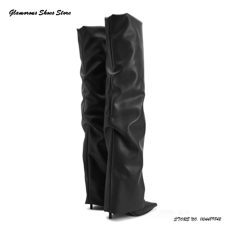 

Сапоги до бедра со складками, женские туфли выше колена на тонком каблуке с острым носком, весенне-осенние модные сапоги выше колена на шпильке