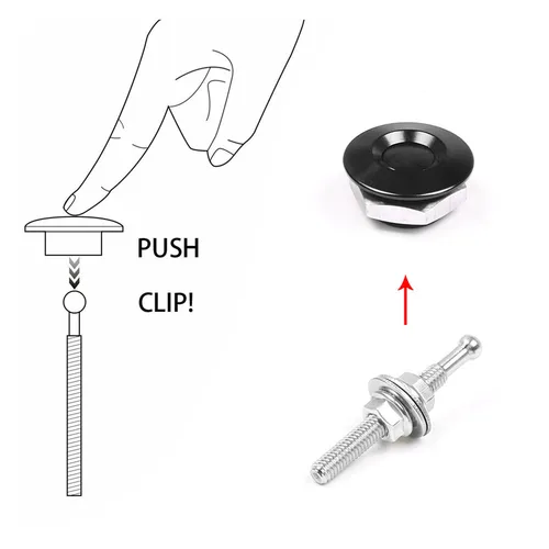 Imagen 2 del producto 2 uds Universal-botón negro pasadores de capó de liberación rápida Clip de bloqueo de capó pestillo parachoques accesorios de coche reemplazo de pieza Interior