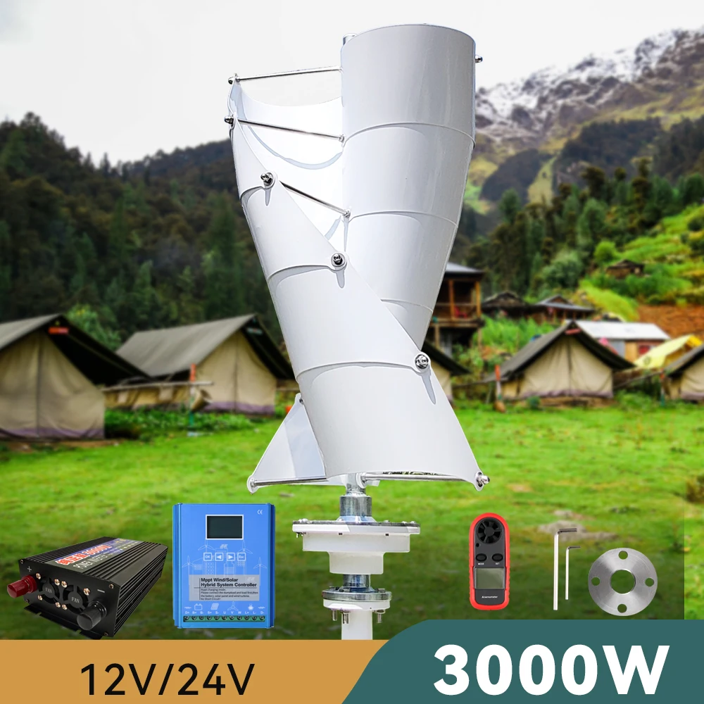 EU 5days delivery 3000W Vertical Wind Turbine Generator 3000W 12v 24v Windmills With MPPT Hybrid Controller For Home Use