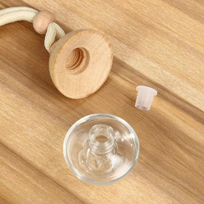 6ml Empty Pendant Auto Perfume Frosted Mini Perfume Bottles With Wood Lid Frosted Glass Bottle Essential Oil Container Portable