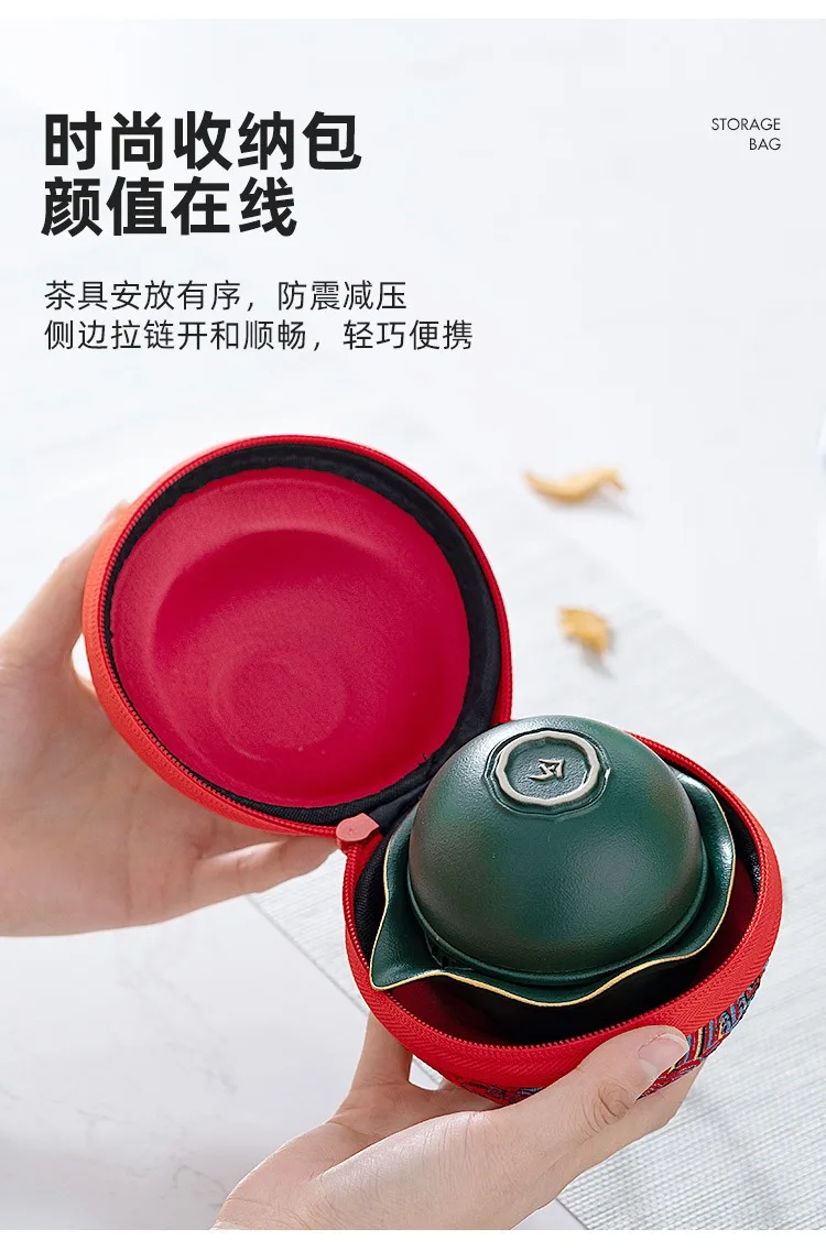 Nian Xiang Kuai Ke Cup (One Pot Three Cups) Travel Tieguanyin Kung Fu Tea Set Portable Pu'er Tea Making Set Outdoor Carrying Bag