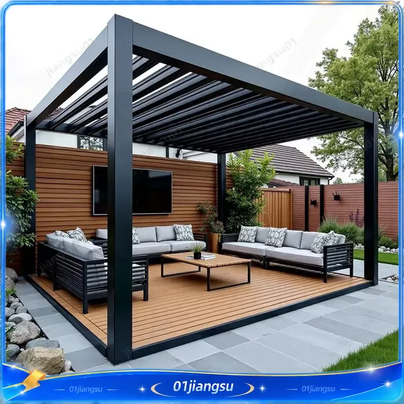 Motorized Aluminum Pergola Waterproof Adjustable Louvered Roof Outdoor Garden Gazebo Custom Patio Canopy Shade Structure