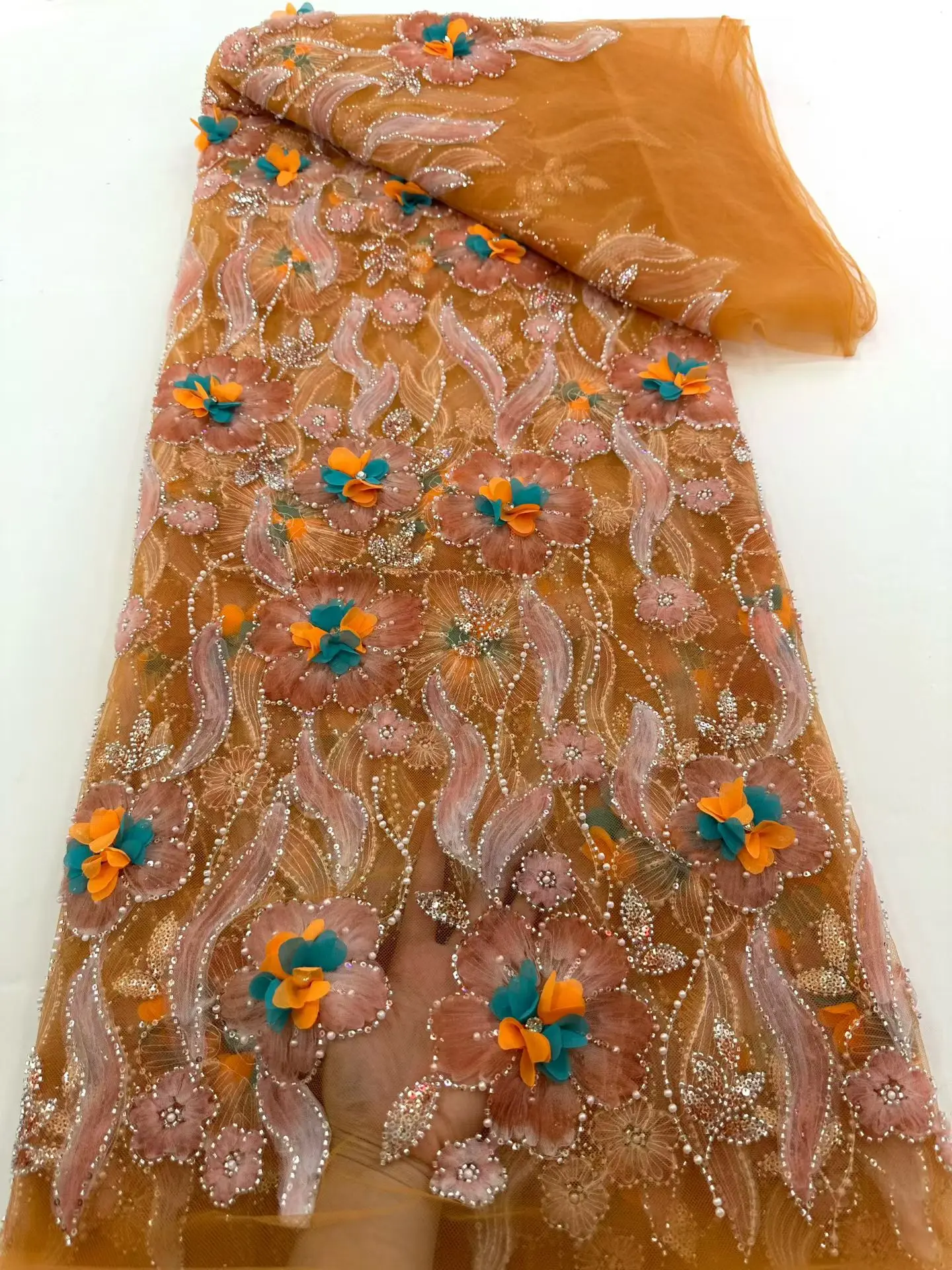 

Элитное нигерийское кружево с пайетками, африканские 3D-цветы, 5 ярдов, французский тюль для мужских вечерних платьев, высокое качество, 2026 Hm323-1