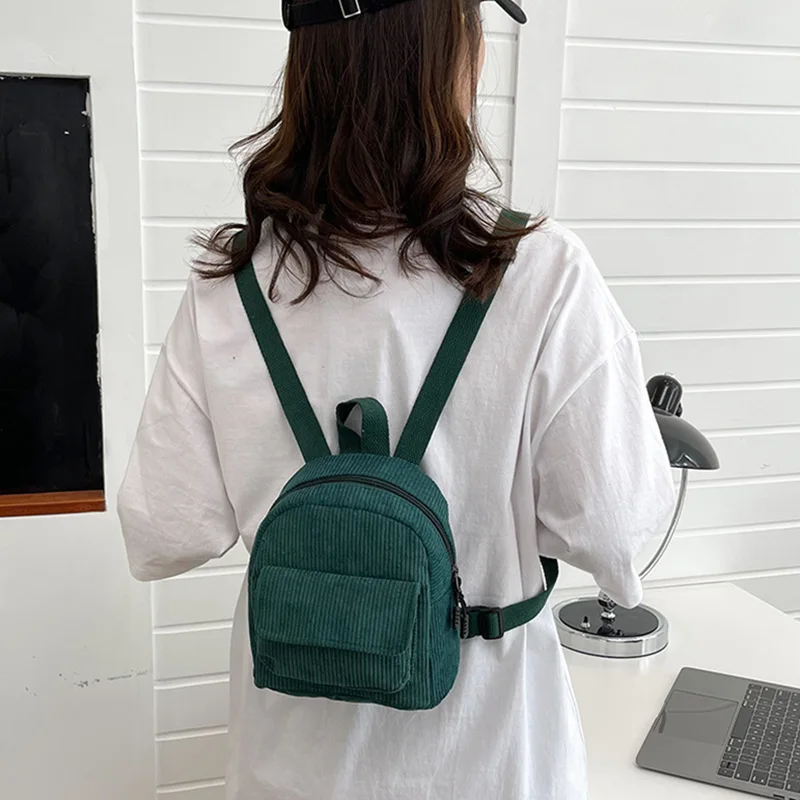

Solid Color Travel rucksack Casual Shoulder Bag Student corduroy Lightweight Mini Backpack Wear-resistant Small Backpack Travel