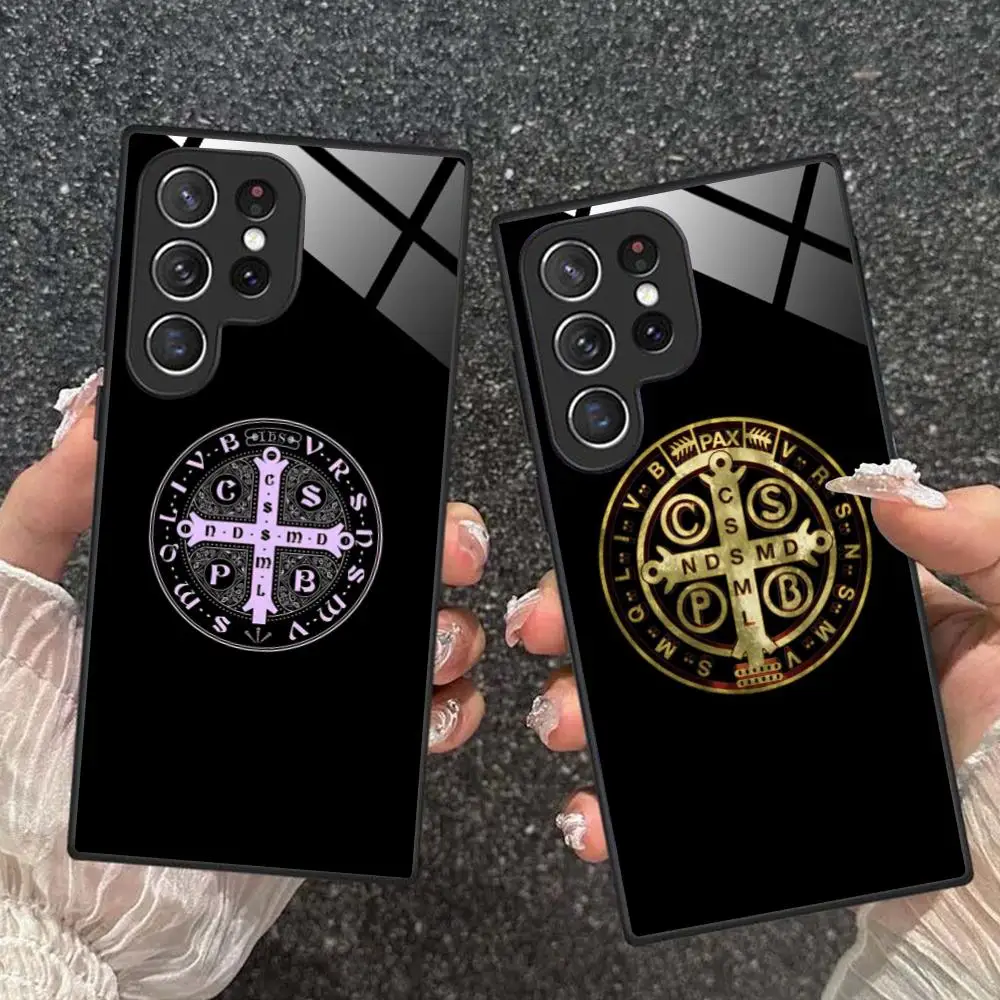 

Saint Benedict Medal Phone Case for Samsung Galaxy S26 S25 S24 S23 S22 S21 S20 Note20 Plus FE Ultra Glass Protective Cover