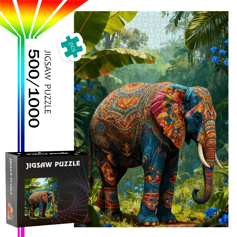 500 pièces ou 1000 pièces d'éléphant et de puzzle Puzzles adaptés aux anniversaires, Noël, Pâques - Boîte portable, Challengin