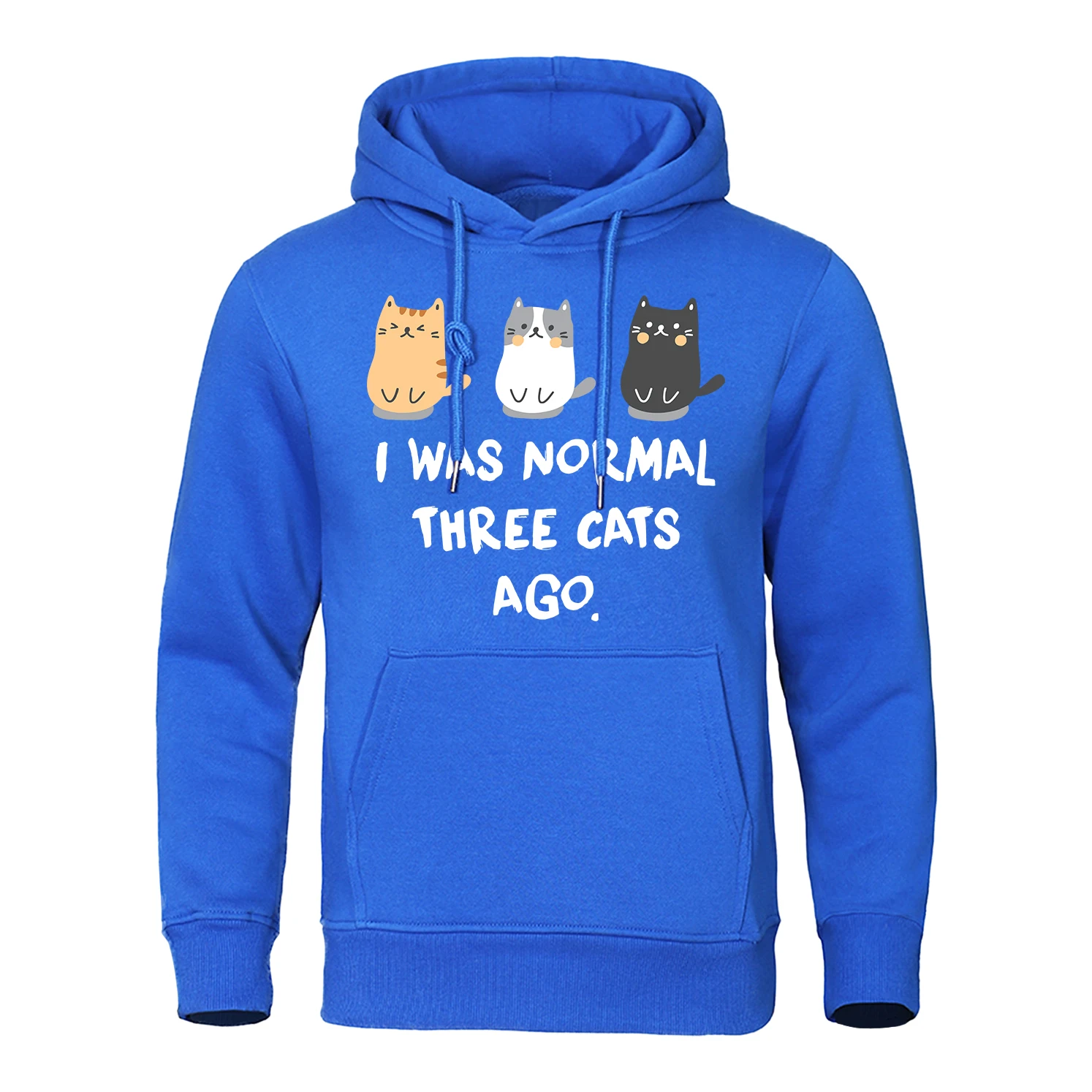 I Was Normal Three Cats Ago Printing Hoodies Mens Pocket Autumn Clothes Crewneck Loose Streetwear Fleece Pullover Men Hoodies