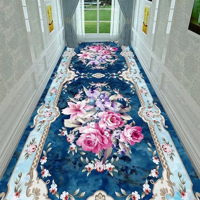 Luxury Long Corridor Carpet Non-slip Red HOTEL Floor Mat European Hallway Runner Home Decoration Room Lint-free Bedsdie Rug