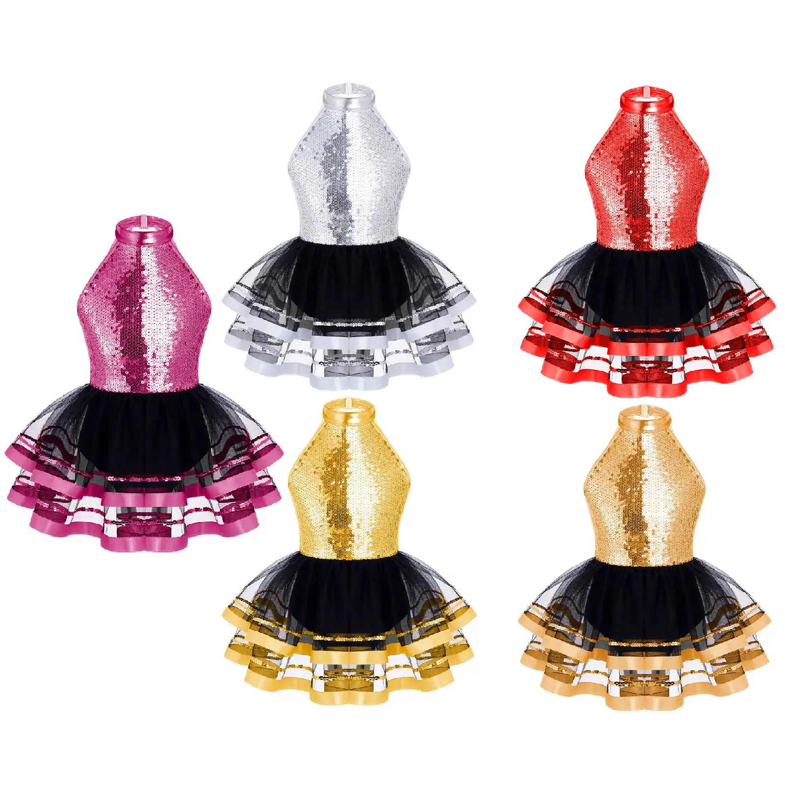 Vestido de tutú de Ballet con lentejuelas brillantes para niñas, traje de baile latino de Jazz moderno, ropa de fiesta, actuación en escenario, novedad de 2023