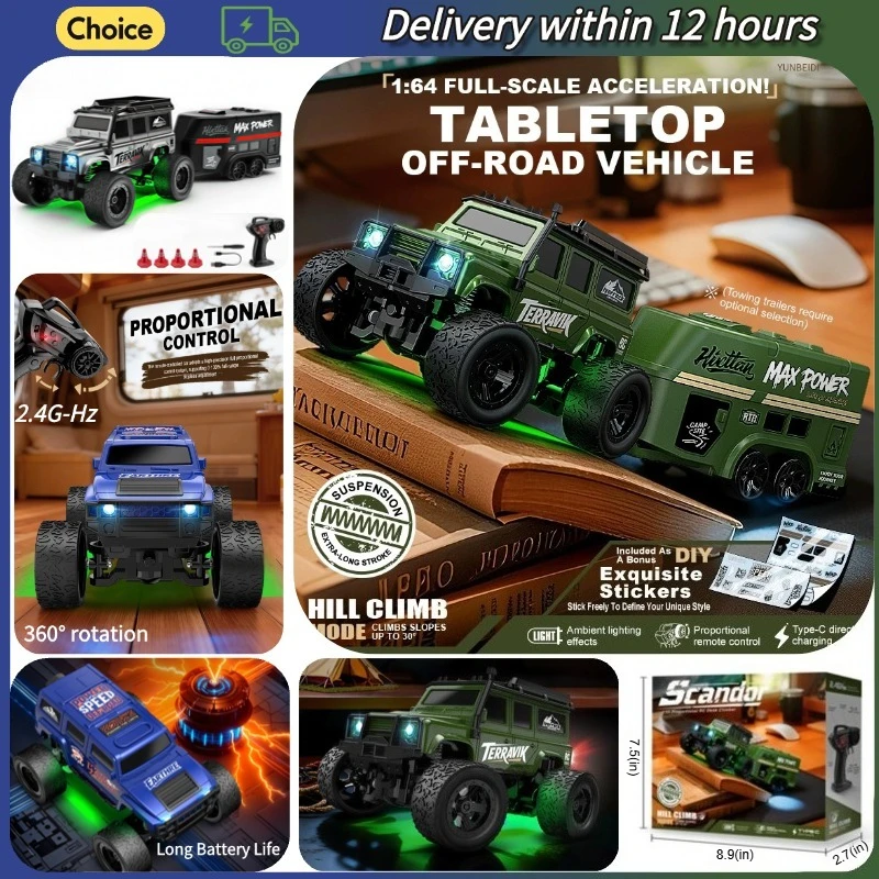 

1:64 Remote Control Car 2.4G Mini Desktop Climbing Off-road Vehicle Remote Control Toy Car with Trolley Children's Festival Gift