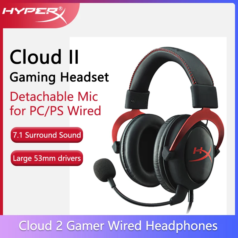 HyperX Cloud II 게임 헤드셋 – PC 및 PS 호환, Hi-Fi 7.1 서라운드 사운드, 분리형 마이크, USB 사운드 카드 내장