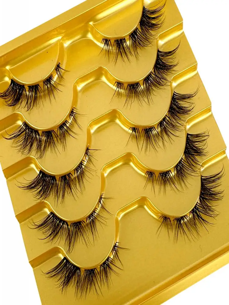 5 Paar Nerz-Wimpern, unsichtbares Band, Wimpernverlängerung, natürliche falsche Wimpern, Kreuz-Cluster-Fee, 3D-Faux-Big-Eye, lange gefälschte Wimpern