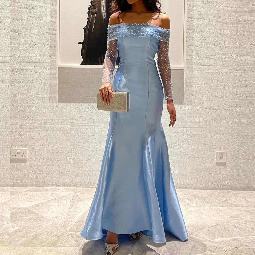 

ROSELLA Exquisite One Shoulder Mermaid Sequins Party Evening Dress For Women Elegant Ankle Length Blue Prom Gown New 2023