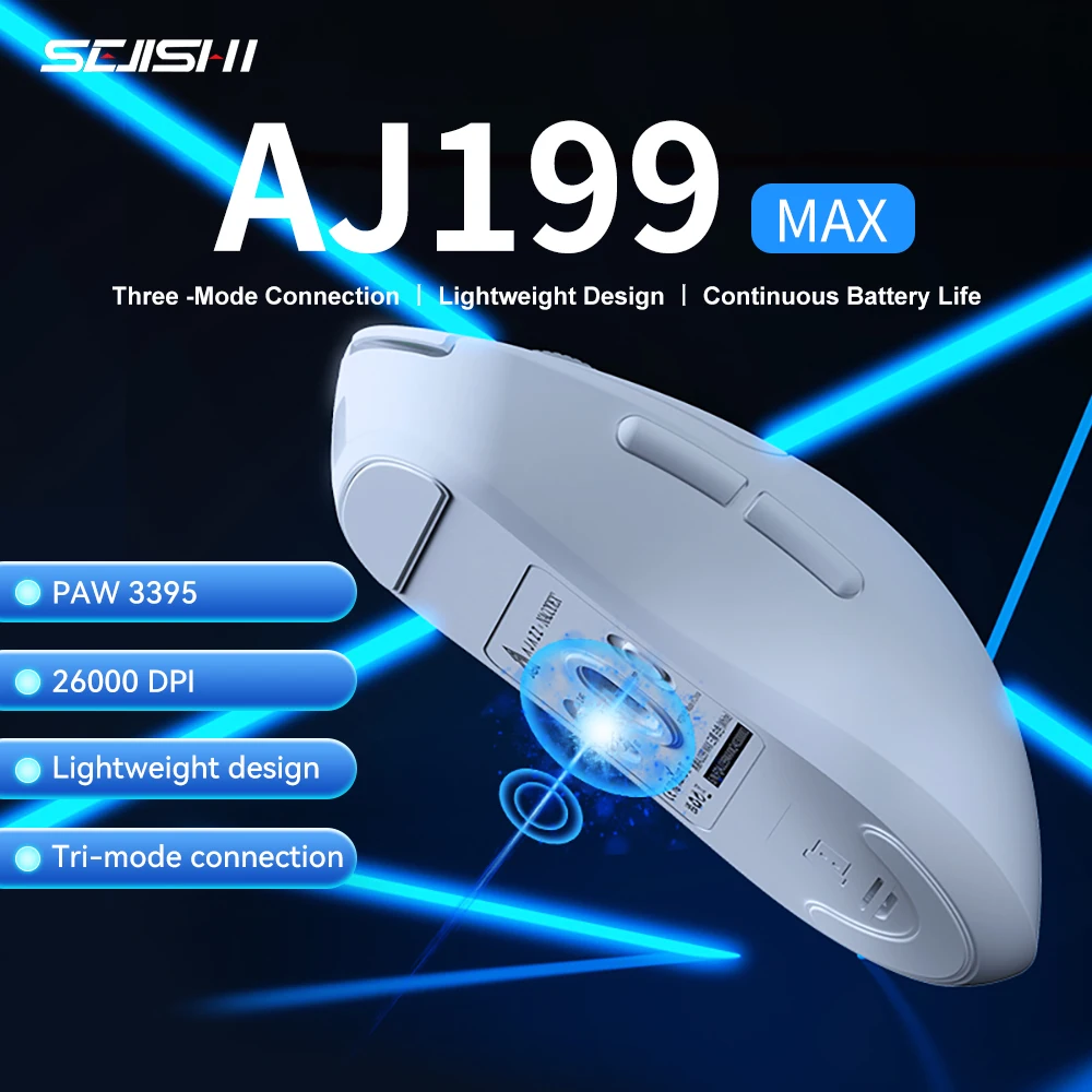 SEJISHI AJ199 MAX PAW 3395 ماوس ألعاب لاسلكي 3 أوضاع 2.4G ماوس سلكي قابل لإعادة الشحن USB ماوس ألعاب أبيض كمبيوتر كمبيوتر محمول