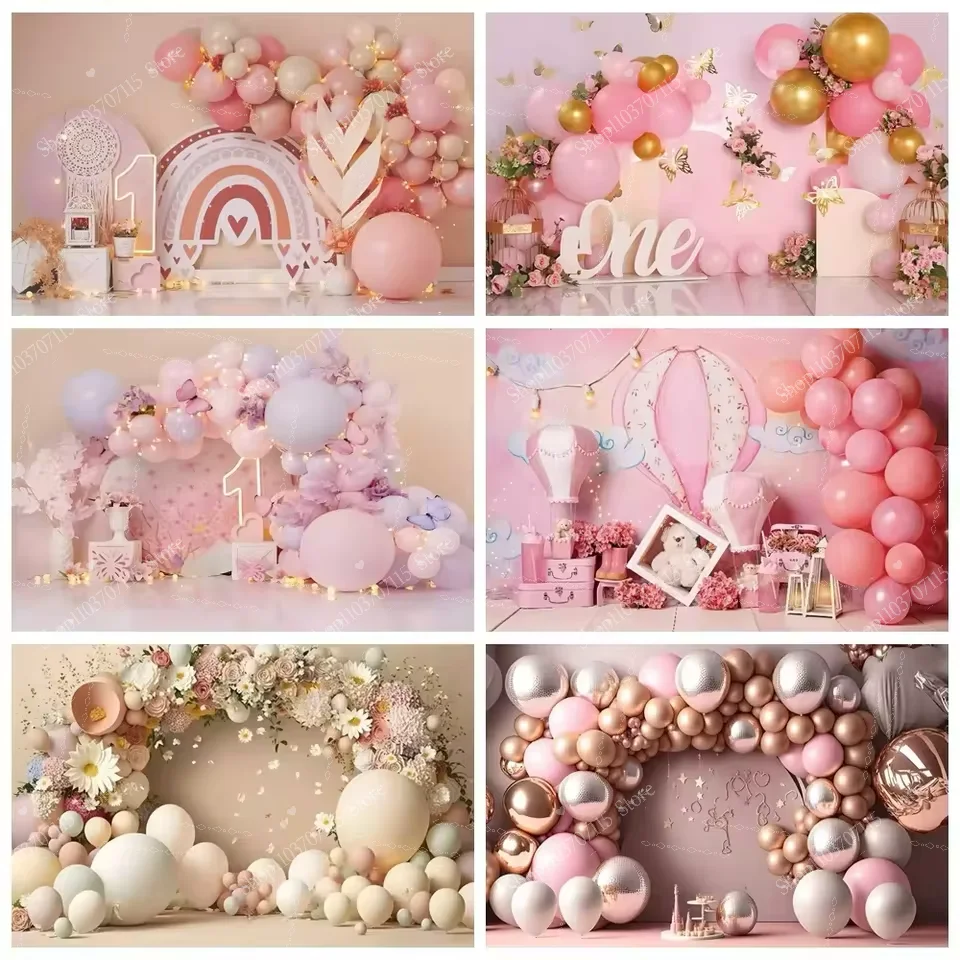 

Newborn Baby 1st Birthday Backdrop Pink Blue Balloon Girl Boy Baby Shower Cake Smash Photography Background Decor Photo