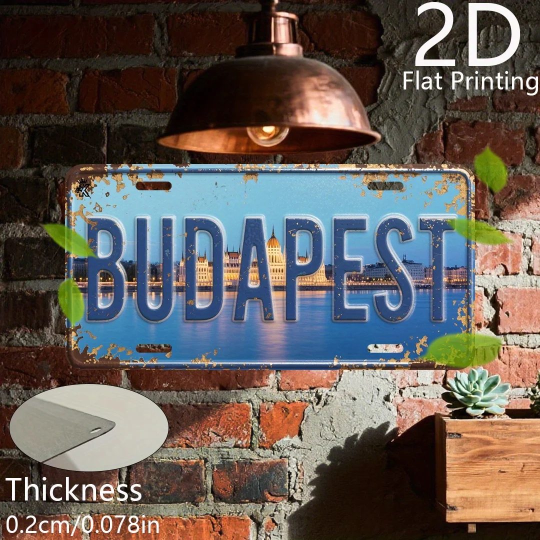 2D Flat, 1pc Budapest Hungary Plaque Sign - Vintage Metal Hungarian Theme Souvenir, 1/8 Inch Thick (0.32cm) Flat Replica, Suitab