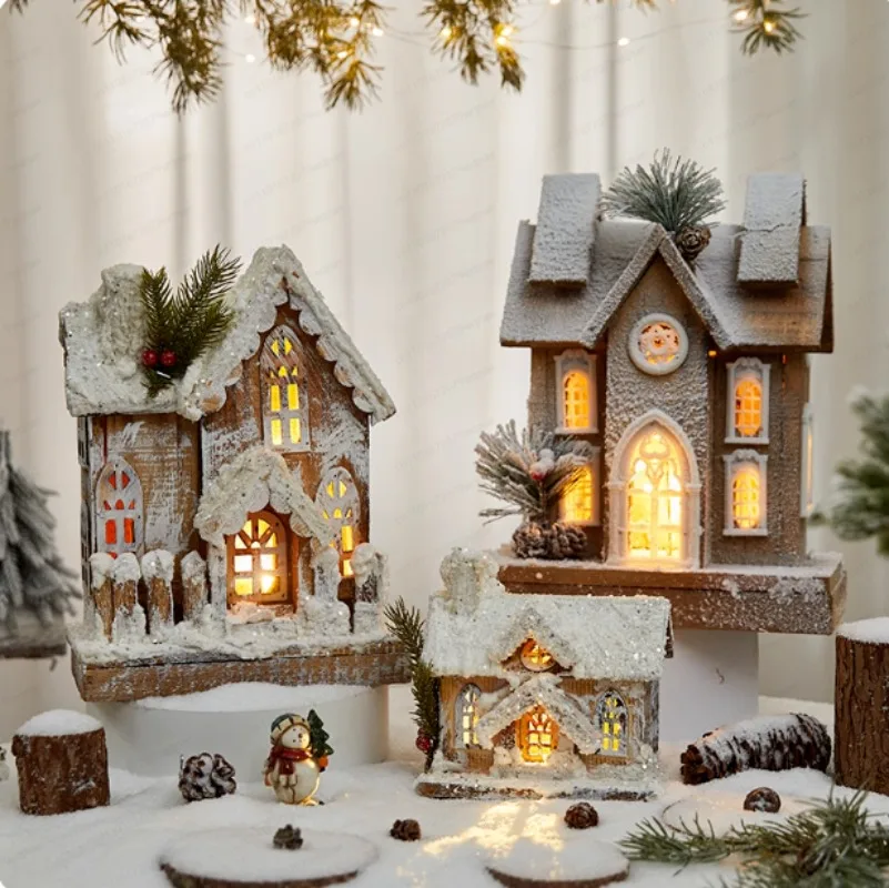Christmas decoration wooden luminous wooden house romantic hotel scene decoration