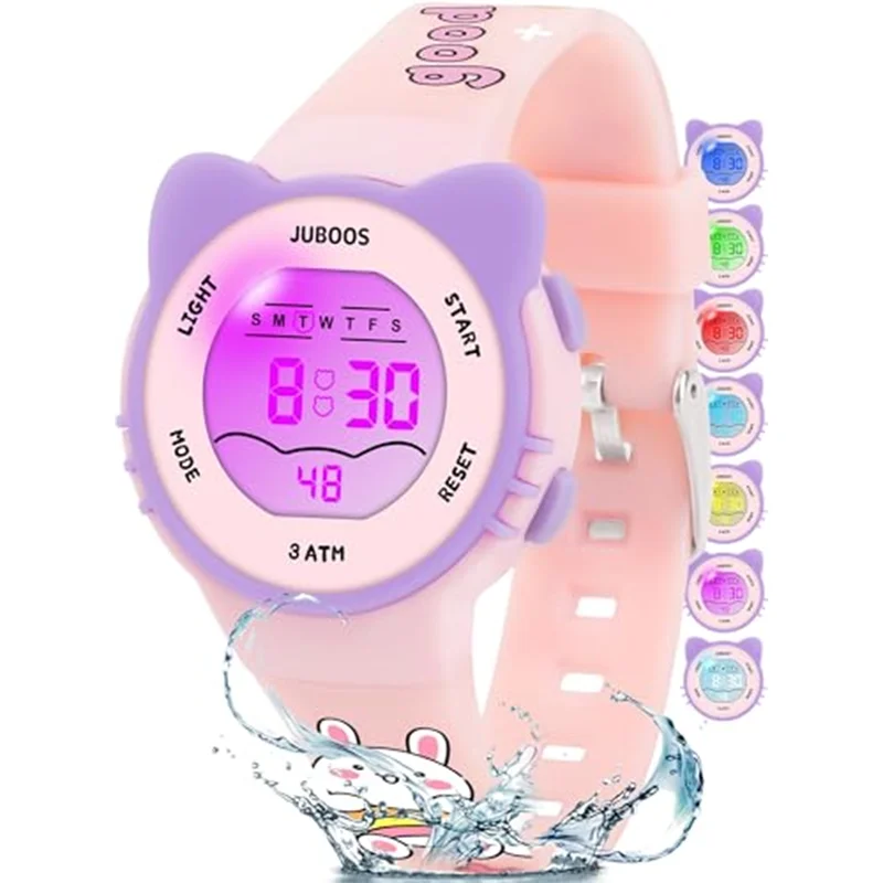 Socico Kids Waterproof Watch 7 Color Light Alarm Alarm & Stopwatch, Great Presents for Ages 5-13