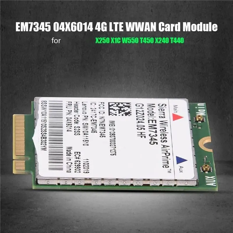 2X Network Card, EM7345 4G LTE WWAN Card Module For Thinkpad X250 X1C W550 T450 X240 T440 Support For LTE/HSPA+ /EMEA-Y18A