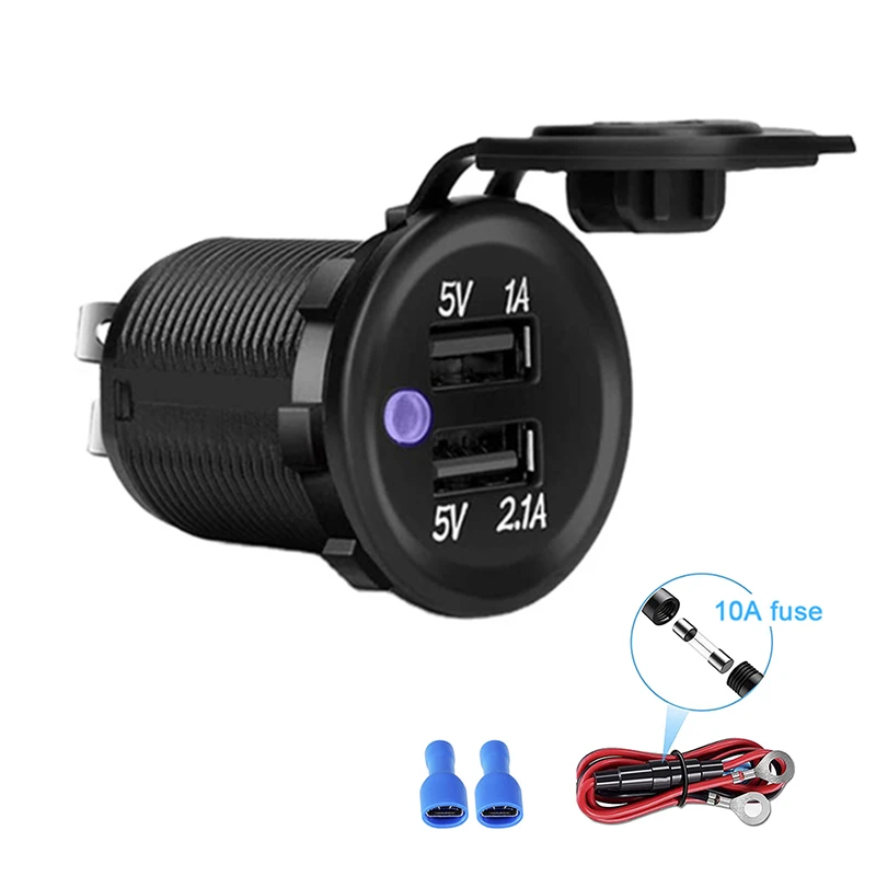 5V 3.1A Dual USB Car Charger Socket Adapter Power Outlet Car USB Charger socket for 12V 24V Motorcycle Car boat and more