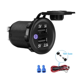 5V 3.1A Dual USB Car Charger Socket Adapter Power Outlet Car USB Charger socket for 12V 24V Motorcycle Car boat and more