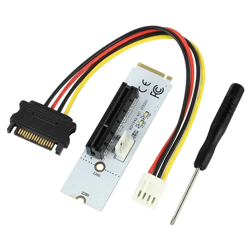 4 Pcs NGFF M.2 To PCI-E 4X Riser Card M2 Key M To Pcie X4 Adapter With SATA Power Cable M2 Riser Card Suppot 2260 2280