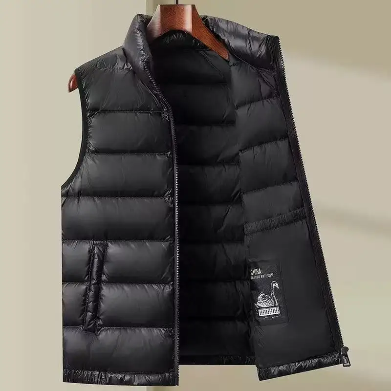 Colete de ganso para baixo masculino e feminino, casual, ombro, gola alta, espessado, regata quente, mesmo, inverno, novo
