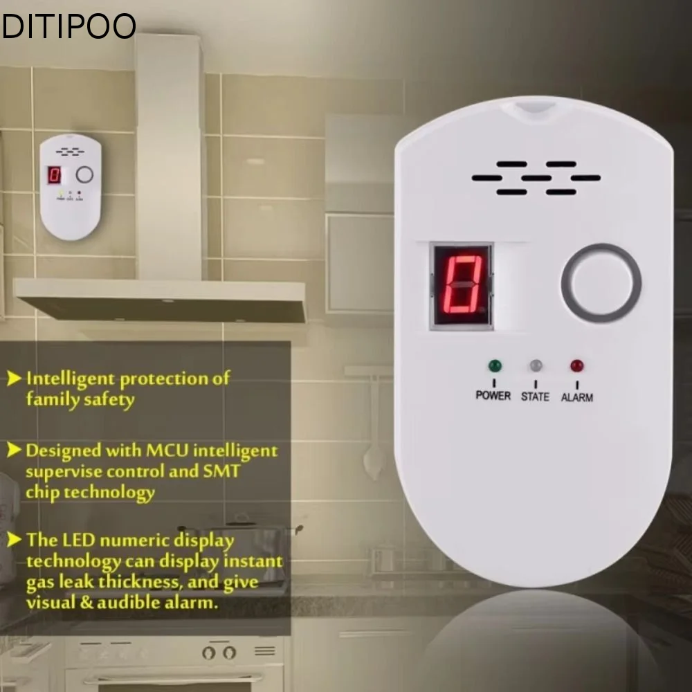 Environmental Sensors Gas Detection System Digital Display Sound Warning Gas Alarm Temperature Humidity Sensors US EU Plug