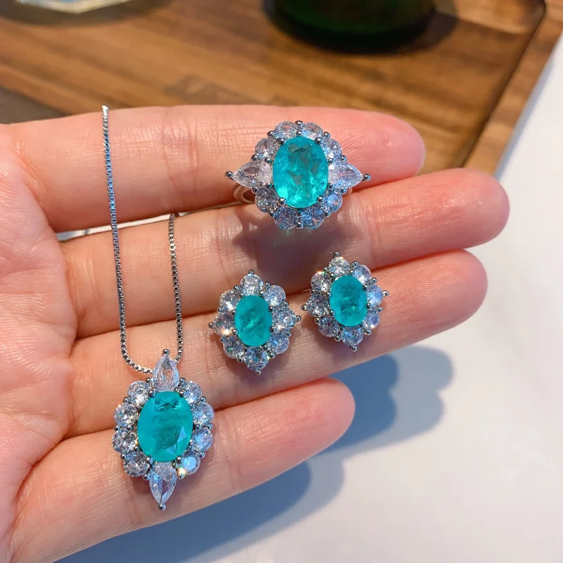 

Jewelry European and American Fashion Retro Colored Gems Imitation Palaiba Padan Shape 8*10 Suit
