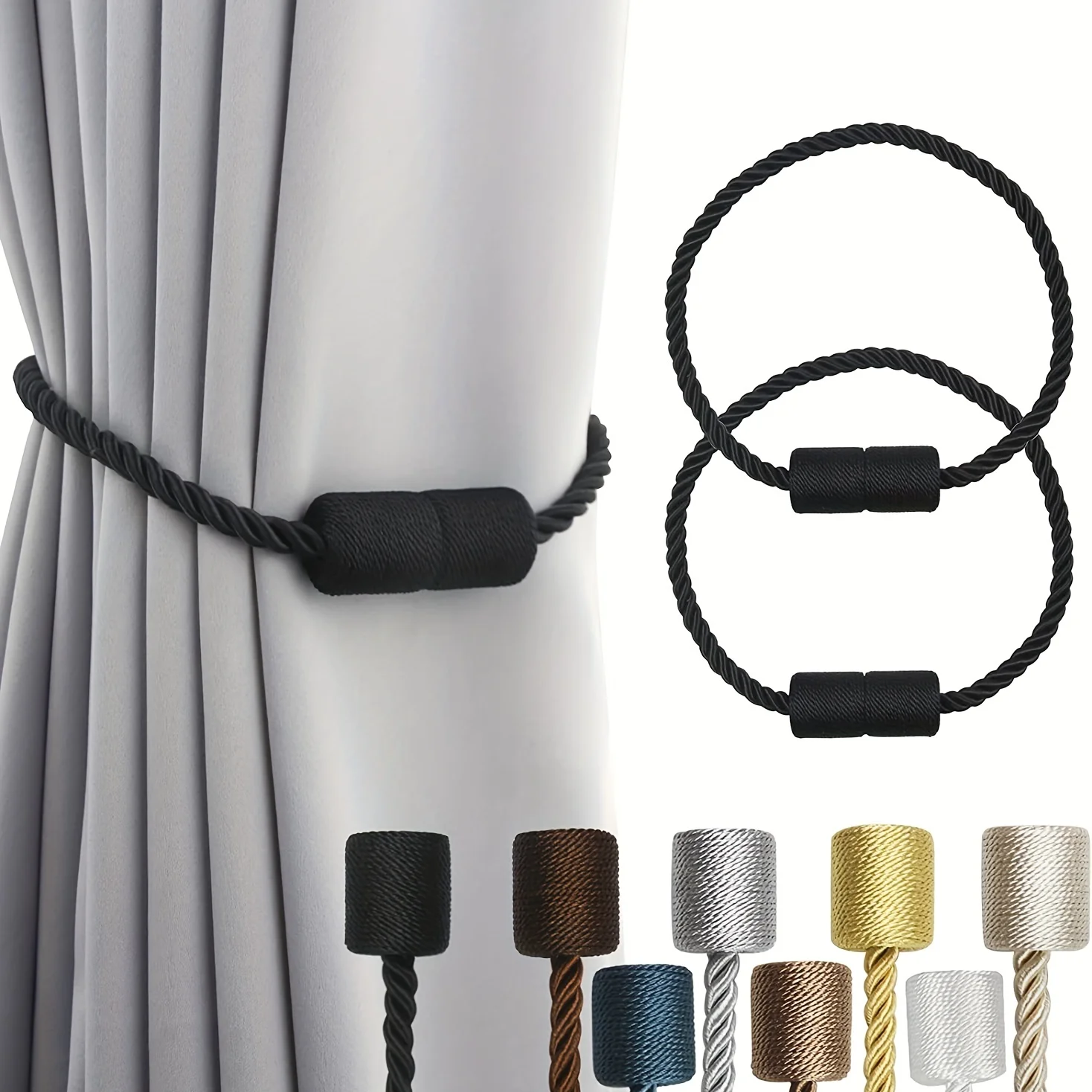 2pc Strong Magnetic Curtain Tiebacks Outdoor Elegant Decorative Tie Backs Modern Rope Tiebacks For Drapes Window Curtain Holdbac