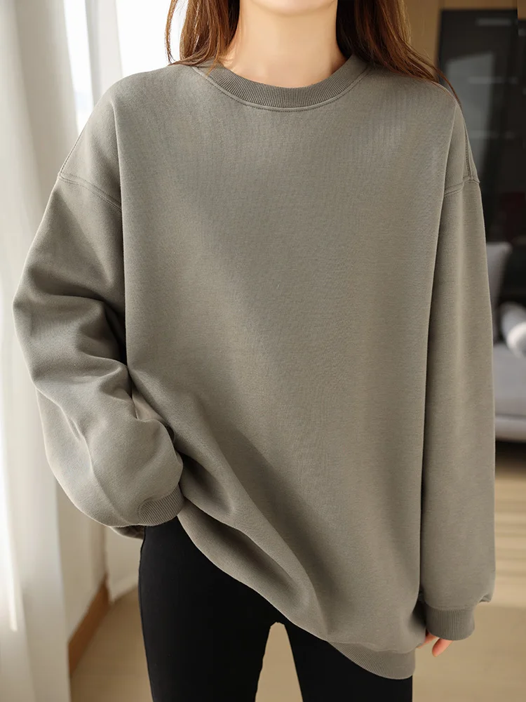 

Осень-зима, хлопковая толстовка больших размеров, женская длинная попка, свободная попка, круглая футболка с базовым слоем