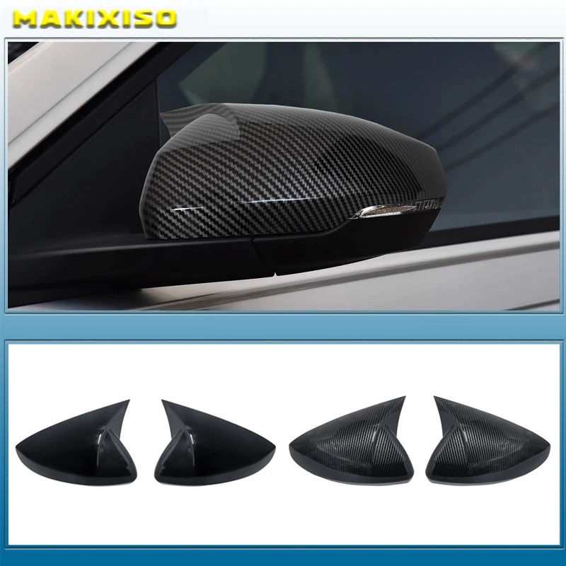 

2-piece rearview mirror cover set glossy black carbon fiber look For Volkswagen VW POLO 2018-2023 car accessories