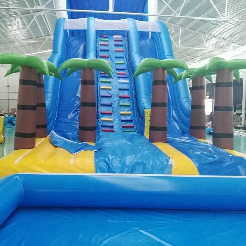 High Quality Inflatable Swimming Pool Water Slide Commercial Grade Tropical Palm Tree Double Lane Slide With Pool for Kids