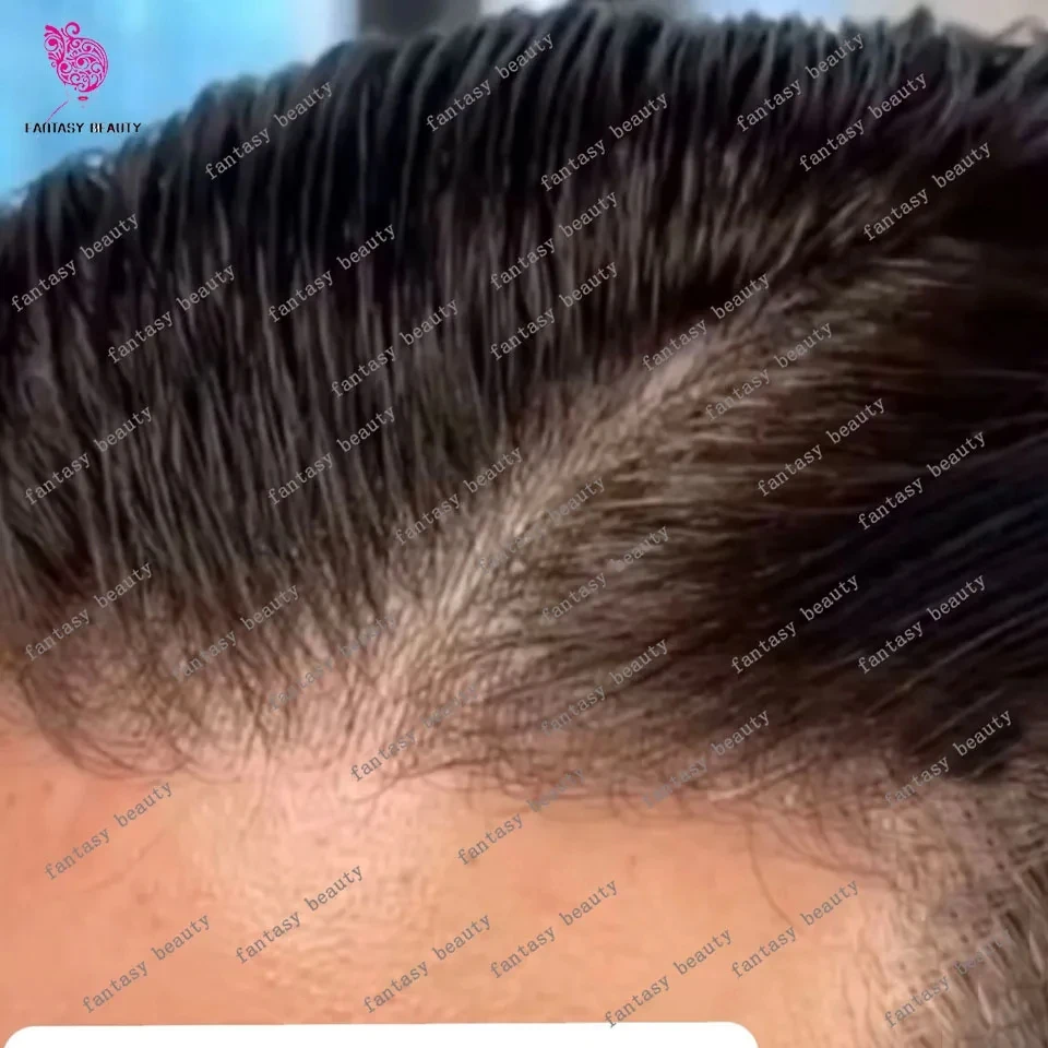 

Invisible Hairline 80%Density 0.02mm Ultra Thin Skin Full PU Men's Brown Black Grey 1B50 Toupee Human Hair Wig Capillary Prosthe