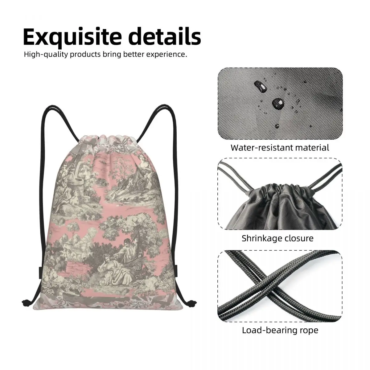 Custom Toile De Jouy Vintage French Drawstring Backpack Bags Men Women Lightweight Gym Sports Sackpack Sacks for Yoga