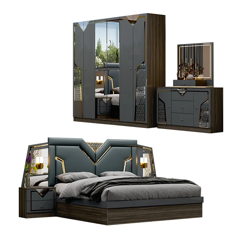 

【Hot】Sofa Modern Deluxe Bed King Wooden Furniture Bedroom Set
