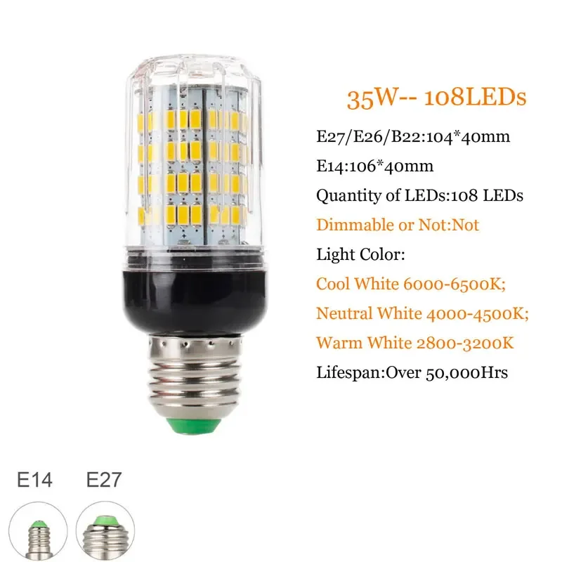 LED lamp E27 E14 9W 12W 20W 25W 28W 30W SMD 5730 Led Candle Bulb 220V Corn Lamp Chandelier Energy Saving Light Lamps For Home