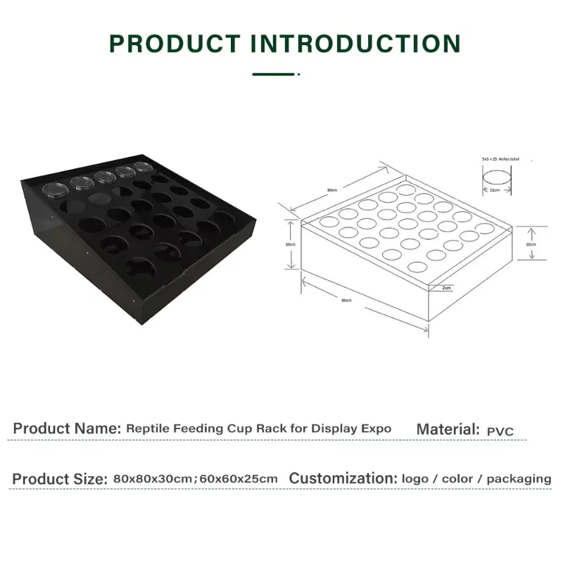 Wholesale PVC 25 Vented Cups Feeding Stand Solid Pattern Box Packaging for Reptile Display Cage