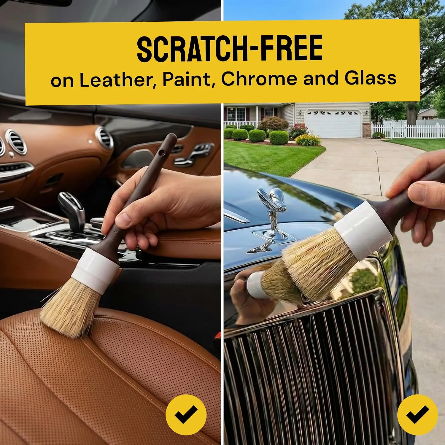Car Detailing Brush Set 3pcs Interior Boar Hair Exterior Interior Soft Bristle Cleaning Auto Brushes for Wheels Leather Trim