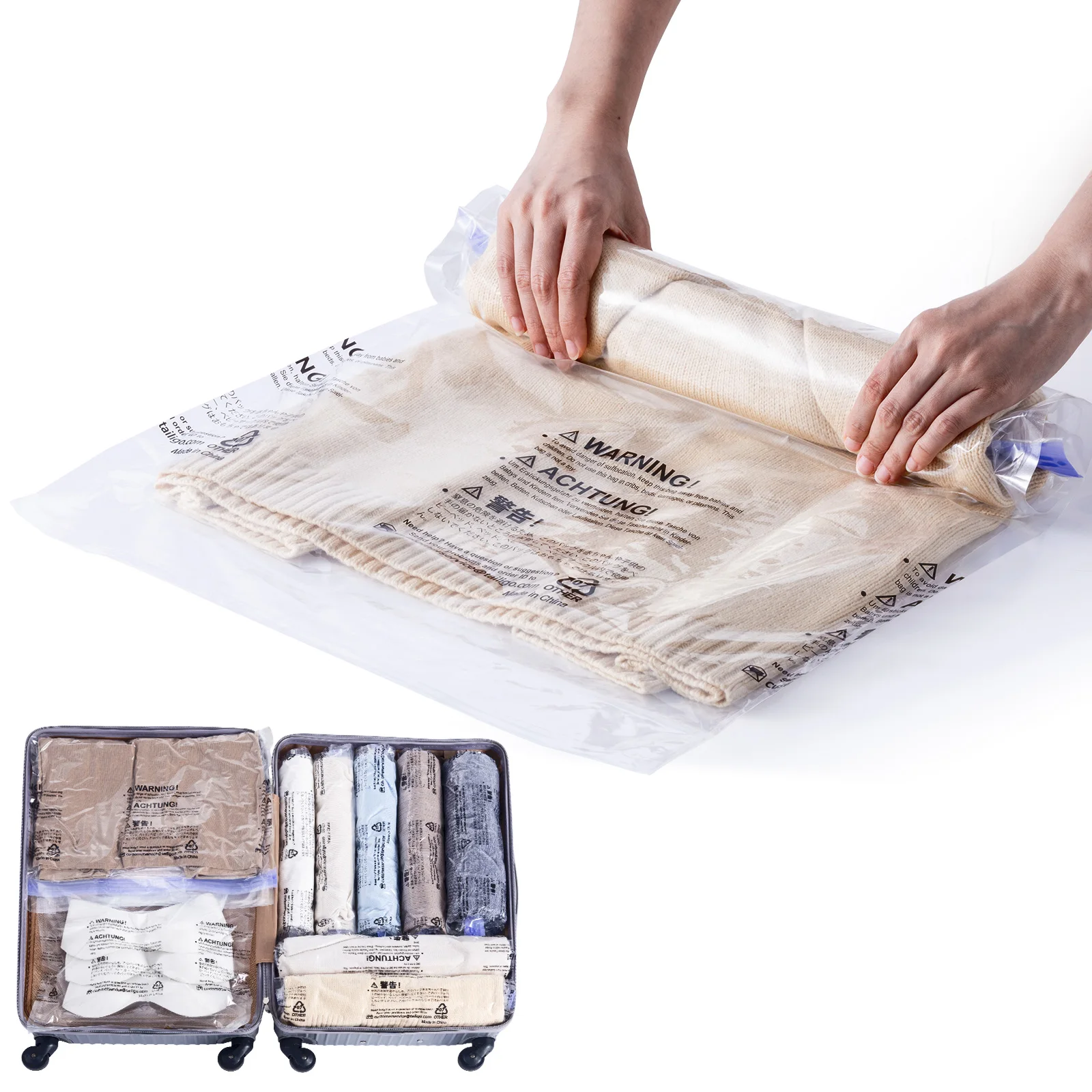 

TAILI 10pcs Roll Up Compression Bags Reusable Vacuum Storage Bags for Travel Organizer Saving Space in Suitcase No Pump Required
