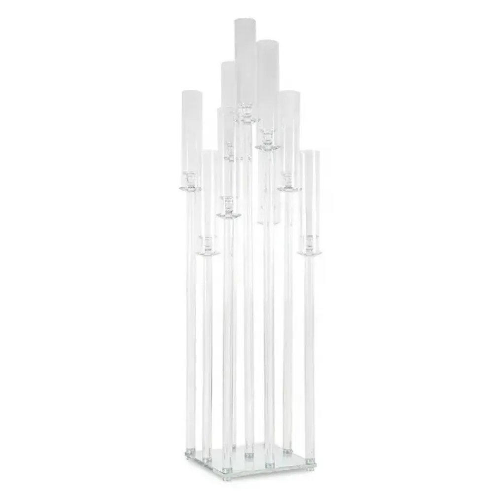 Circular Conical Candle Holder as a Votive Pillar or Transparent Acrylic Base, LED Candle Decoration With 8-Arm Crystal Cluster