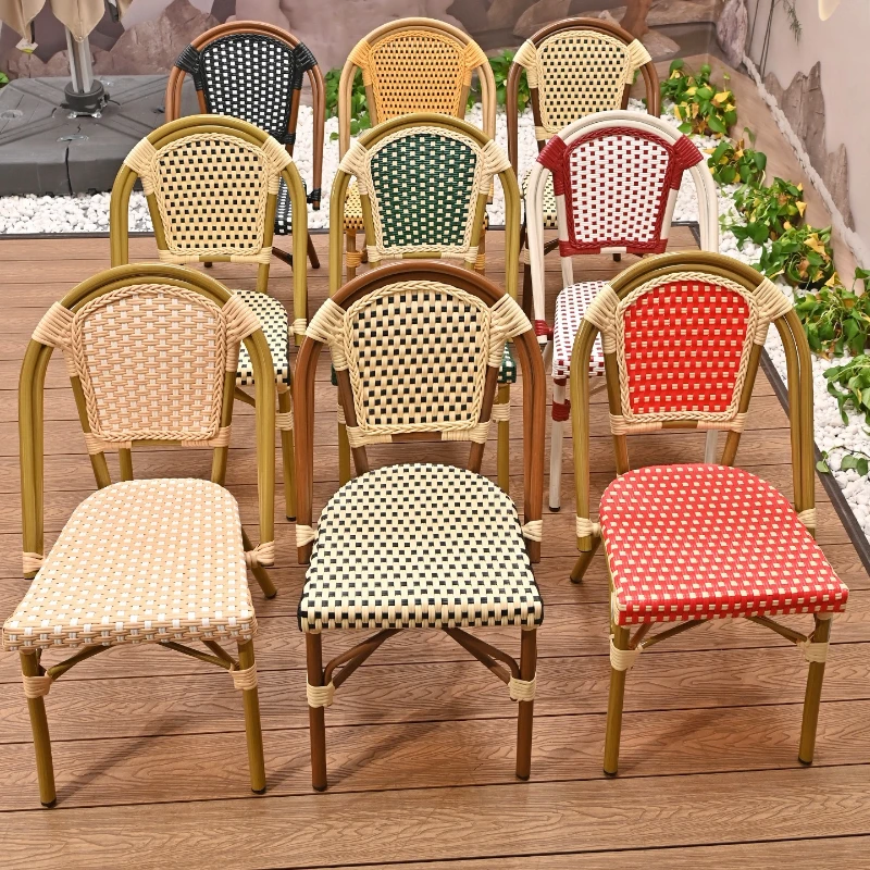 

Retro outdoor French courtyard cafe B & B balcony rattan tables and chairs Nordic western food milk tea shop pub rattan chairs