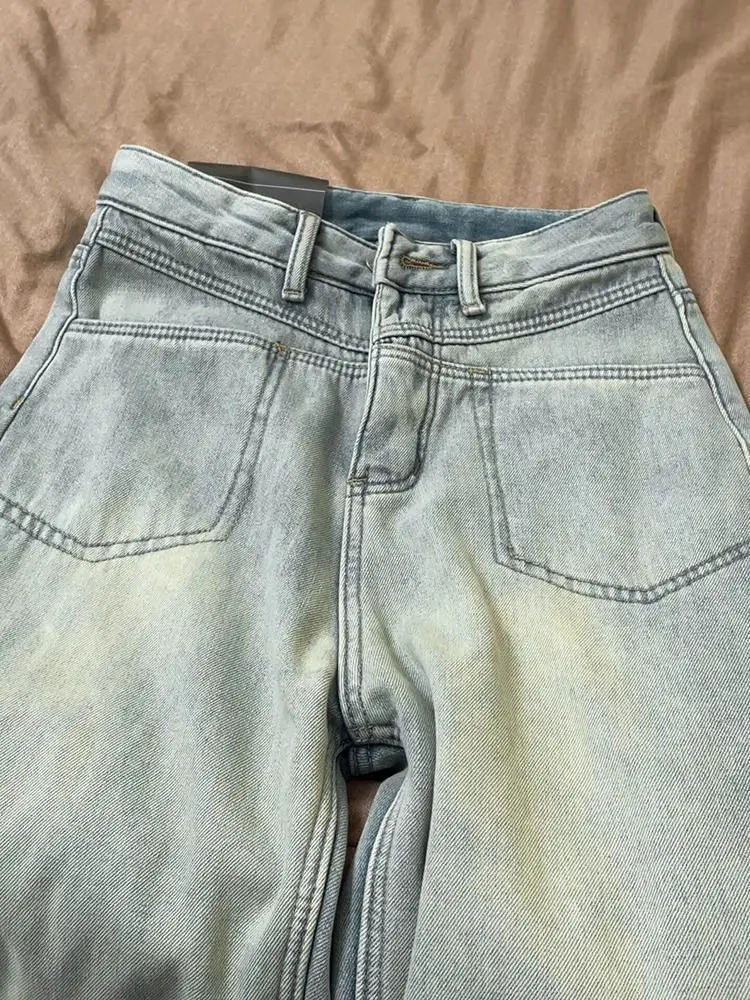 Jeans Women High Waist Fashion Denim Streetwear Korean Style Lady Spring Autumn Vintage Solid All-match Full Length Casual Retro