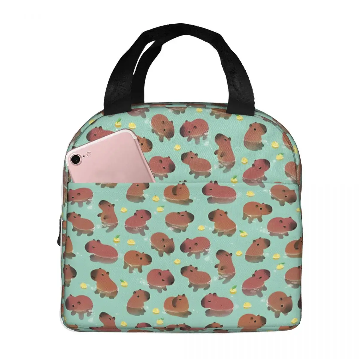 Strengthen Handles Bento Box Kawaii Cute Capy Zipper Closure C-Capybara Hiking Lunch Boxes Office Staff